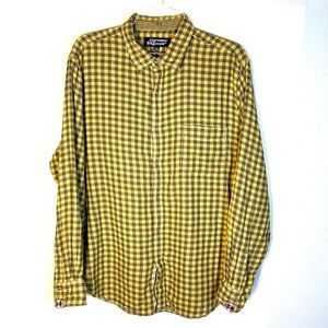 Canterbury New Zealand Shirt Mens 2XL Yellow Gray Snap Plaid Check Double Layer